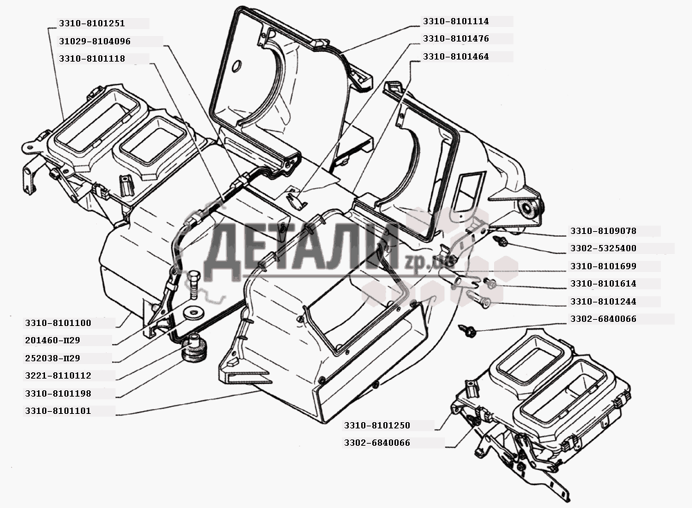 Детали корпуса отопителя (для автомобилей выпуска с 2003 года) (124)